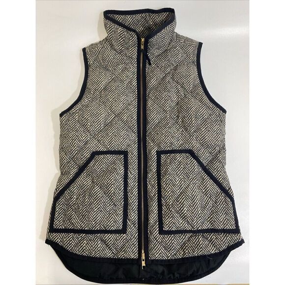 J.CREW Excursion Down Puffer Vest Herringbone Quilted Zip Women’s Size XXS EUC - Picture 1 of 11